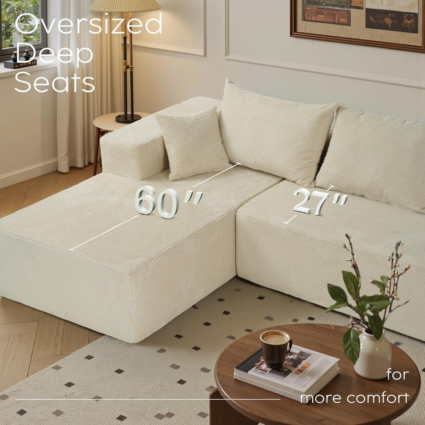Cloud Sectional Couch with L-Shape Chaise,Modern Modular Sofa with Deep Seat, Upholstered Couches for Living Room Bedroom,No Assembly Required, Beige (Left Facing Chaise)