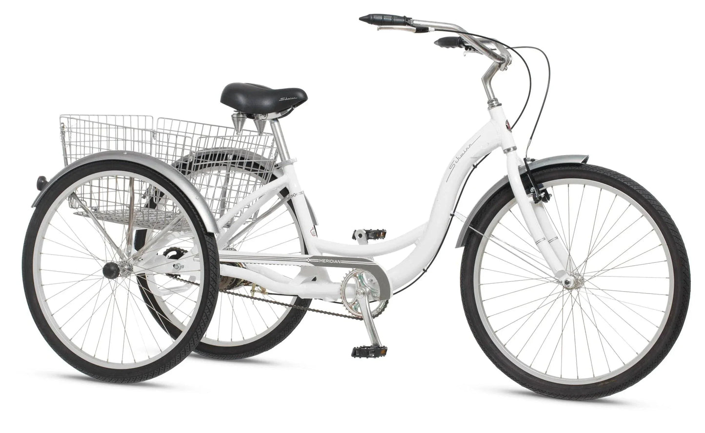Schwinn Meridian Adult Tricycle Bike Mens and Womens Three Wheel Beach Cruiser 26-inch Wheels Low Step-Through Frame Wide Seat Rear Folding Basket Sin