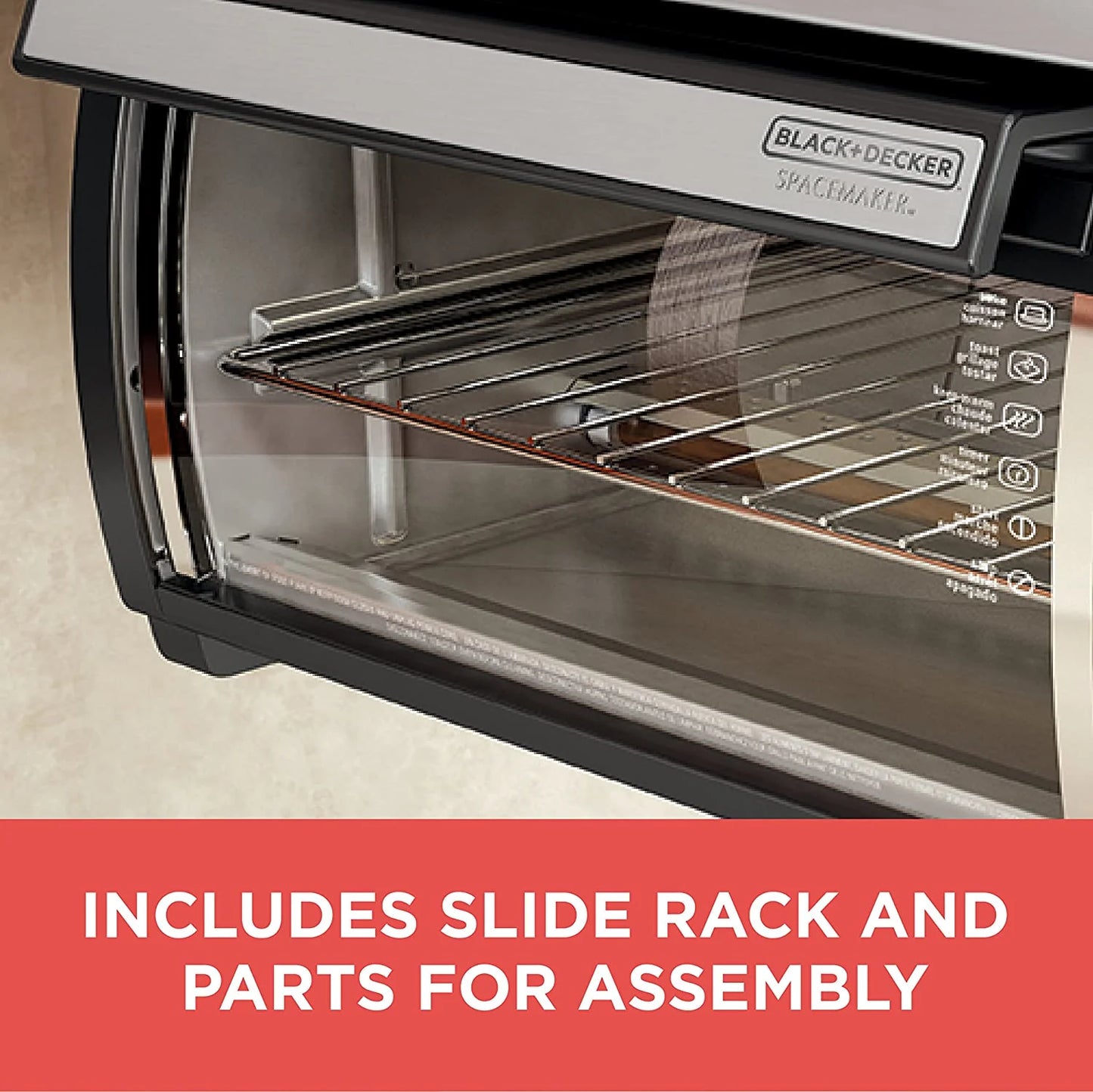 BLACK+DECKER SpaceMaker Under-Counter Toaster Oven, Digital Controls, Black/Stainless Steel, Fits 9测 Pizza, TROS1000D