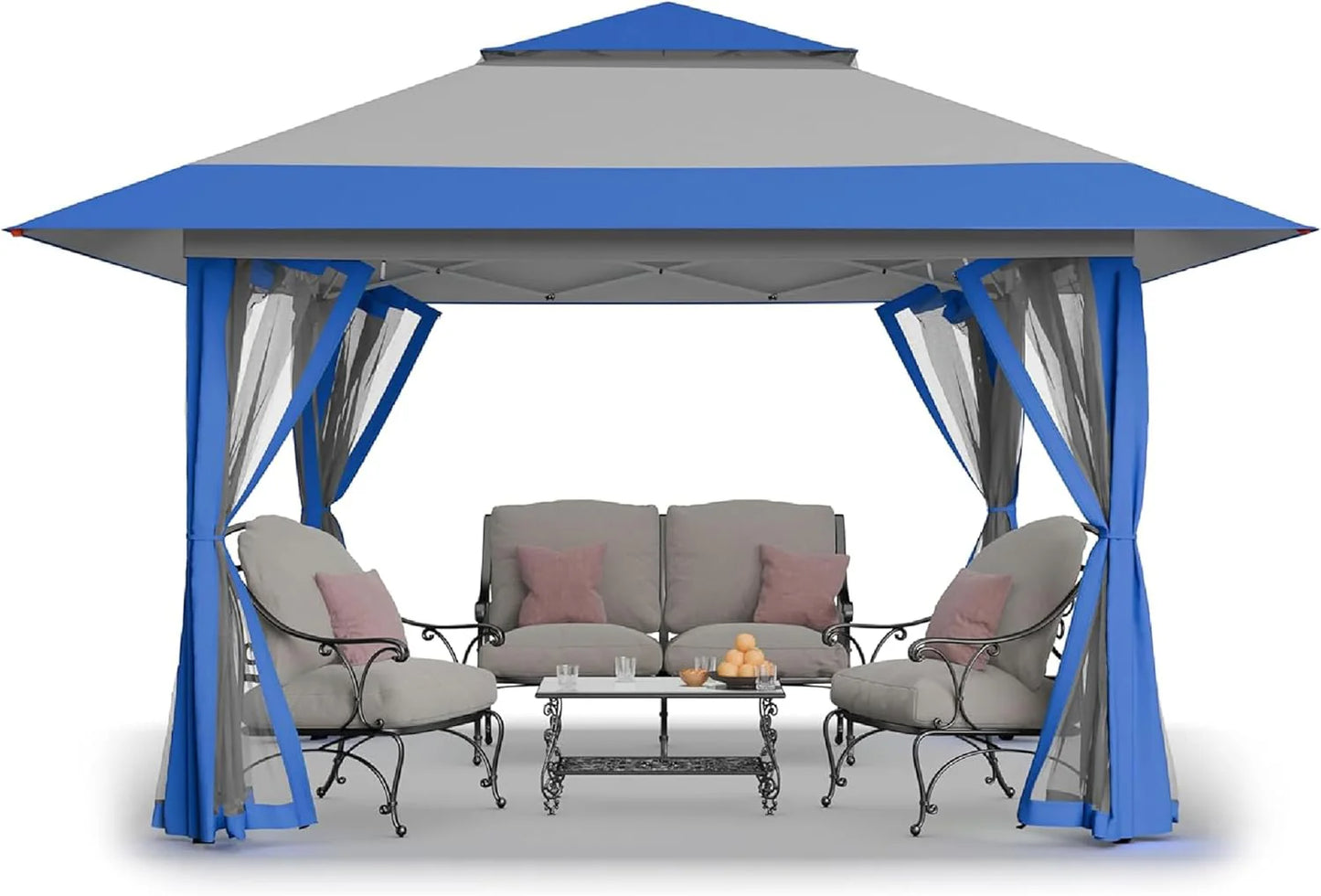 CROWN SHADES 13x13 Pop Up Gazebo, Canopy Tent, Gazebos on Clearance - Outdoor Gazebo for Backyard & Patio Furniture - Carpa Pop Up Tent with Wheeled STO-N-Go Cover Bag (Beige & Coffee)
