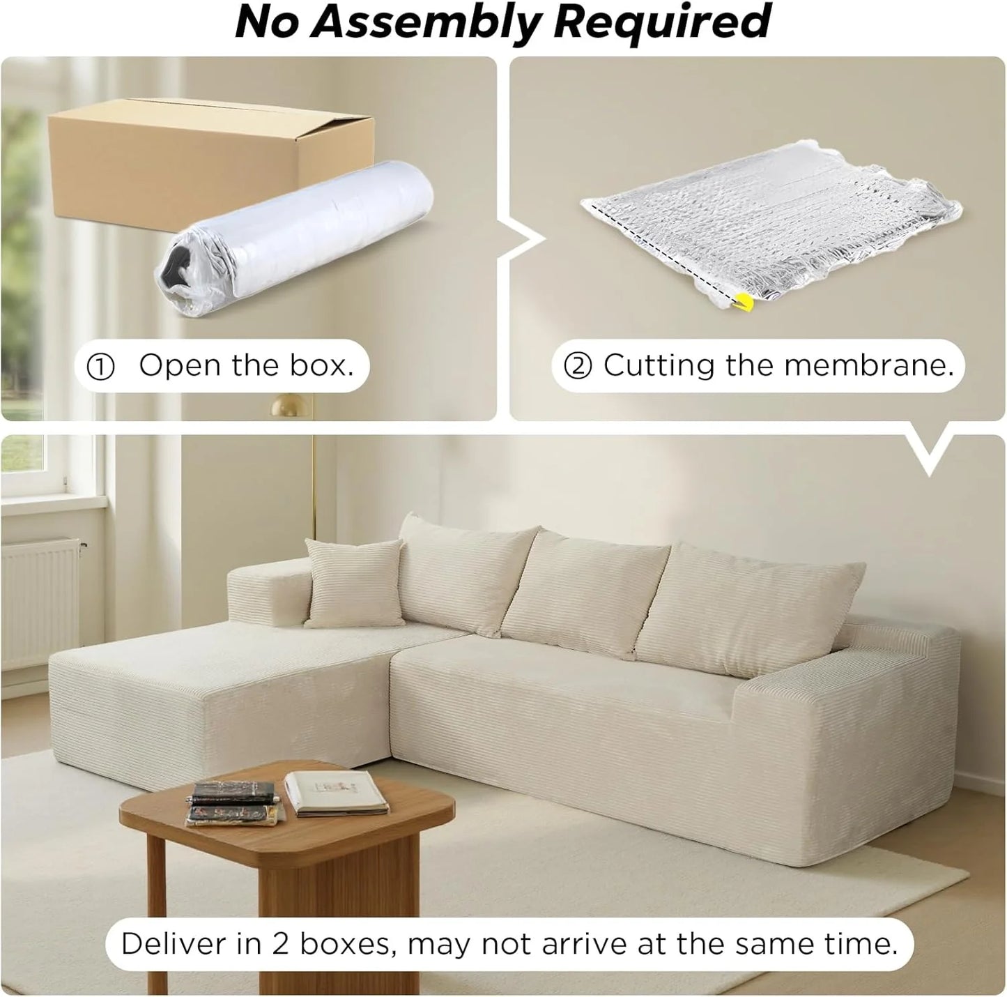 Cloud Sectional Couch with L-Shape Chaise,Modern Modular Sofa with Deep Seat, Upholstered Couches for Living Room Bedroom,No Assembly Required, Beige (Left Facing Chaise)