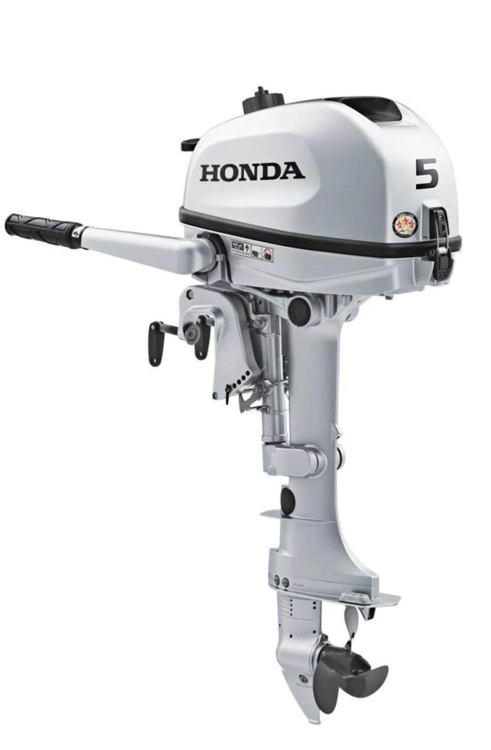 5 HP outboard motor with tiller, 20-inch shaft