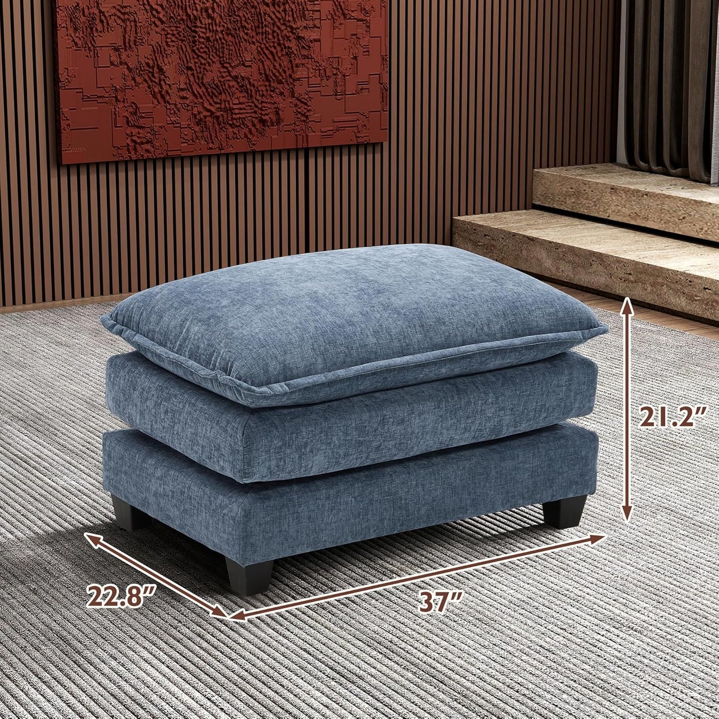 Ihanherry 146" U-Shaped Modern Sofa Modular Sectional Cloud Couch with 2 Ottoman, 6-Seat Chenille Deep Seat Sofa with 6 Pillows for Living Room, Bedroom and Apartment, Grey