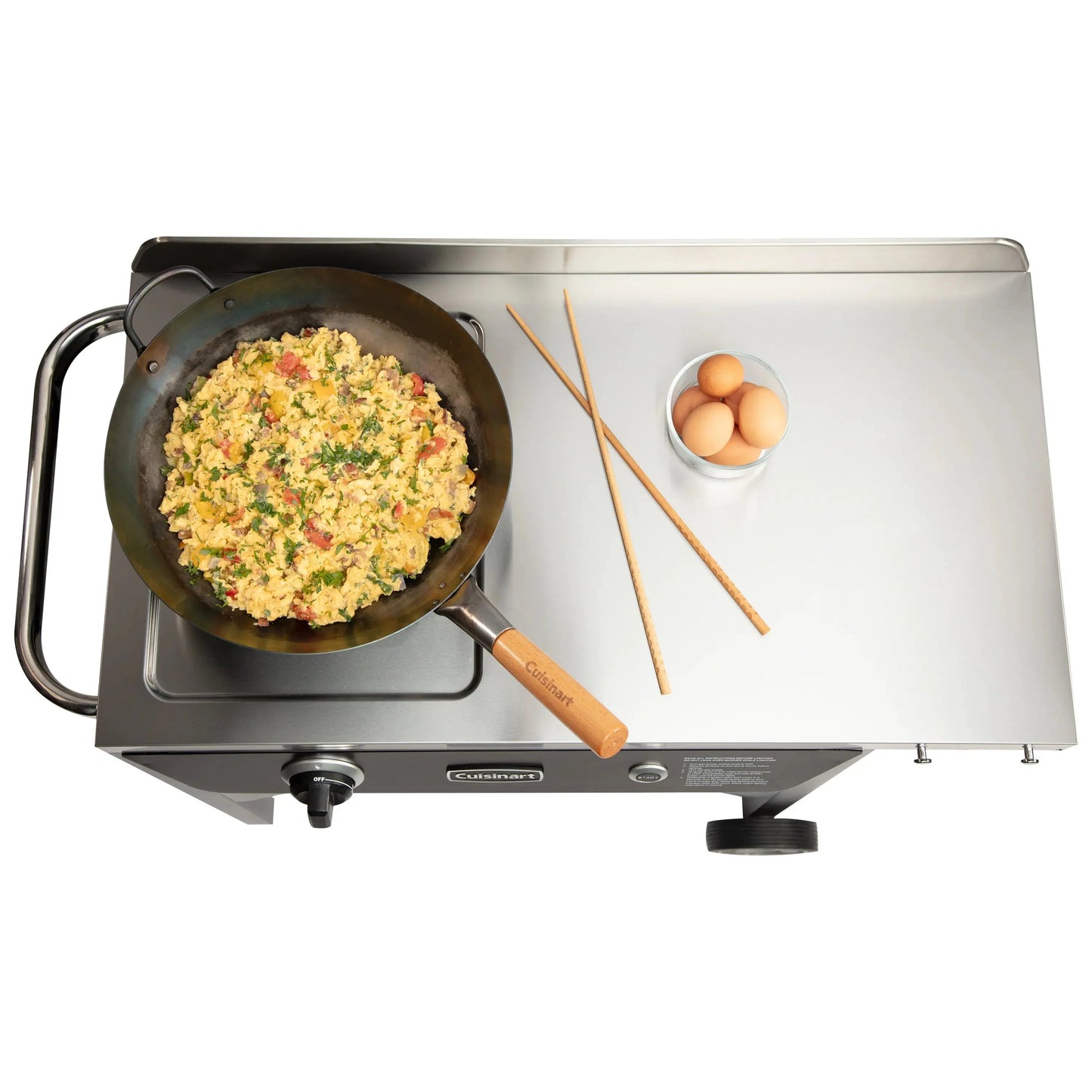 Cuisinart Outdoor Wok Station, 50,000 BTU Propane Outdoor Wok Burner w Prep Table, 14测 Carbon Steel Wok for Stir Fry, Searing, BBQ Black