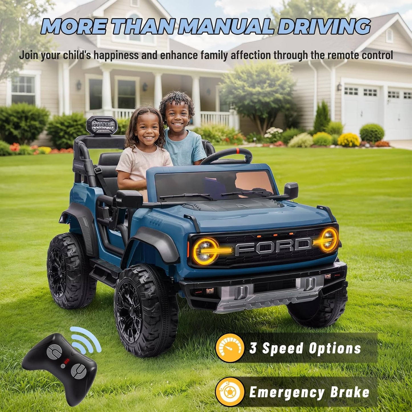 Bronco Raptor Two-Seater Ride-On Car Truck Toy Blue
