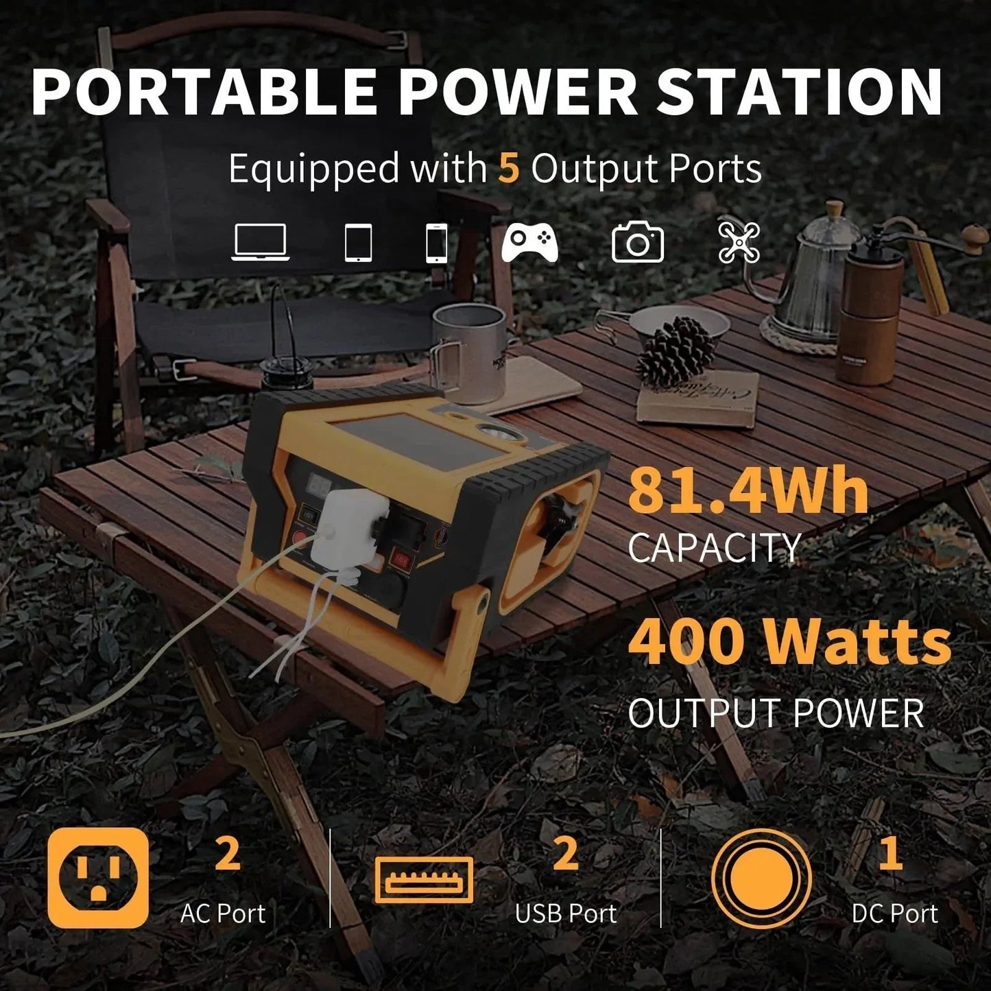 2000A Car Jump Starter with Air Compressor, 5W Solar Panel Portable Power Station, Tire Inflator 260PSI, Car Battery Charger with Inverter Dual 400W AC DC USB Ports, 12V Battery Pack Jump Box