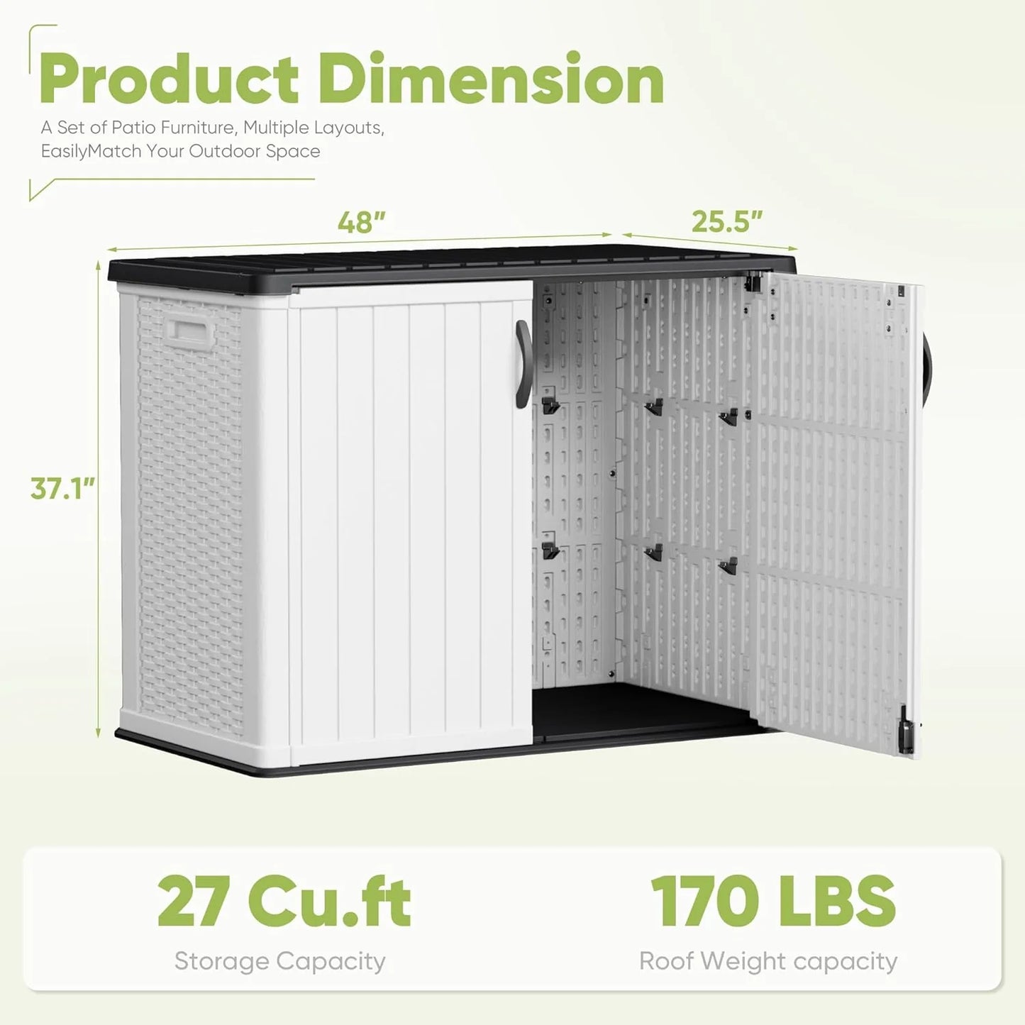 Devoko Outdoor Storage Cabinet 26 Cu Ft with Lockable Doors, Horizontal Storage Shed Waterproof Patio Tools Storage Box for Sofa Cushions, Gardening Tools and Accessories (White)