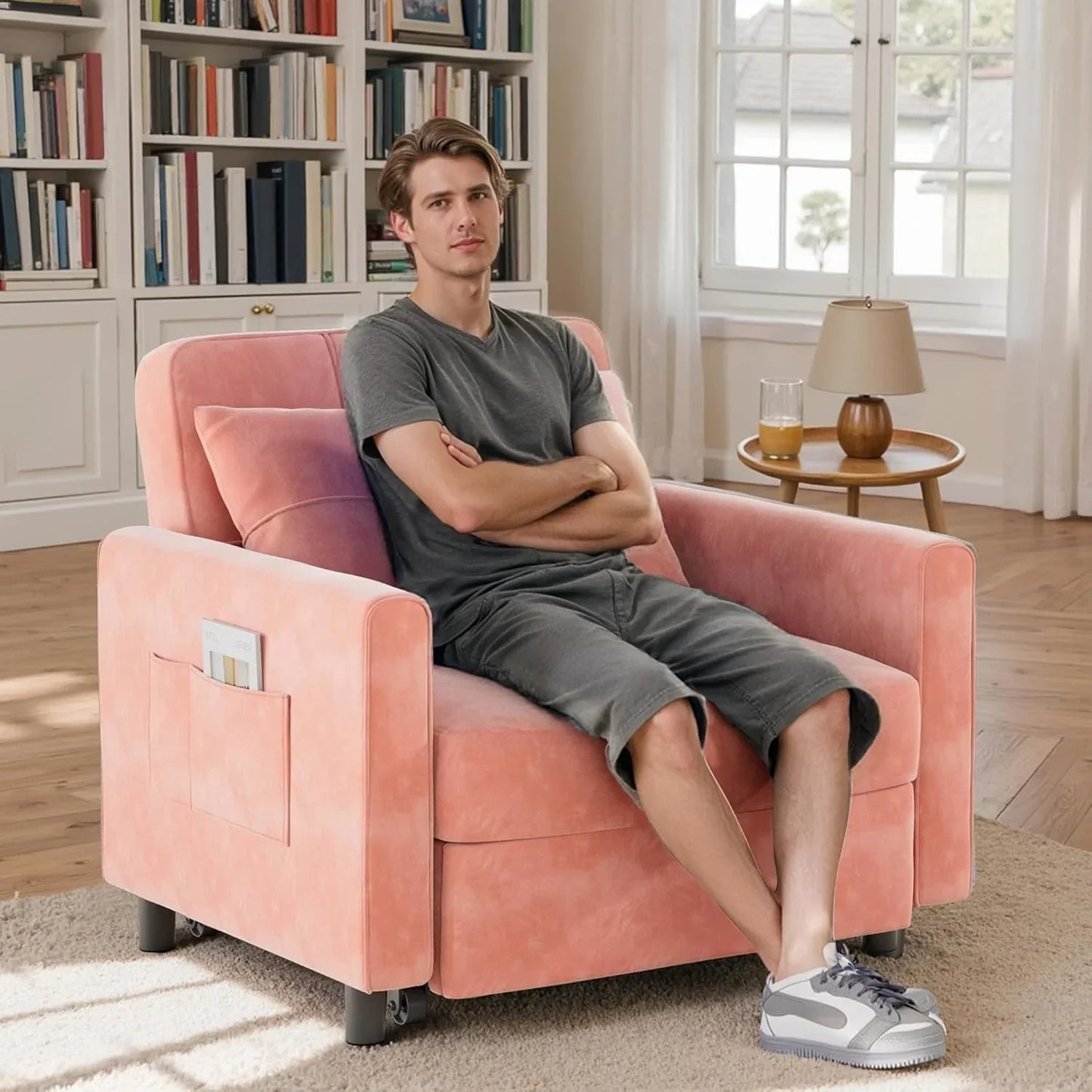 Sofa Bed Chair 3 in 1 Convertible Pullout Single Sleeper Chair Bed Spacious Multifunctional Sofa