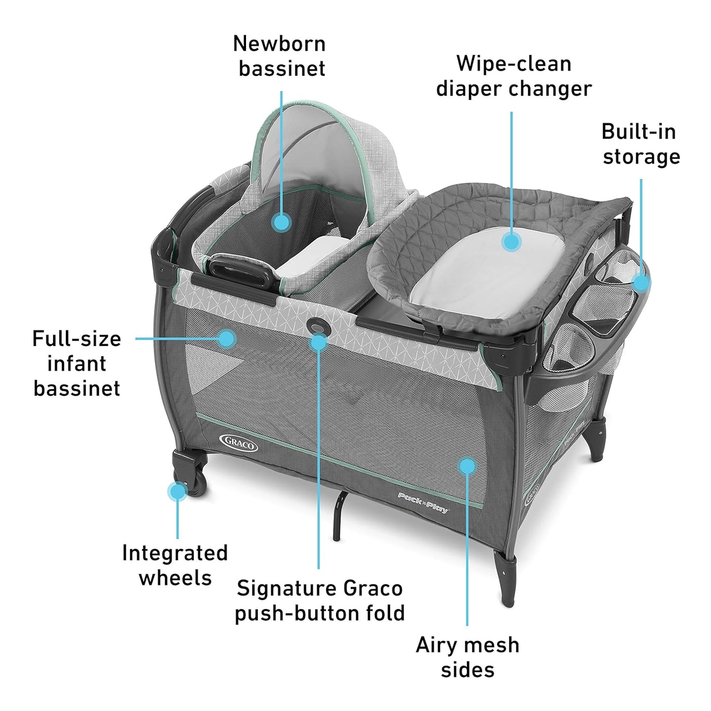Graco Pack 'n Play Close2Baby Bassinet Playard Features Portable Bassinet Diaper Changer and More Derby