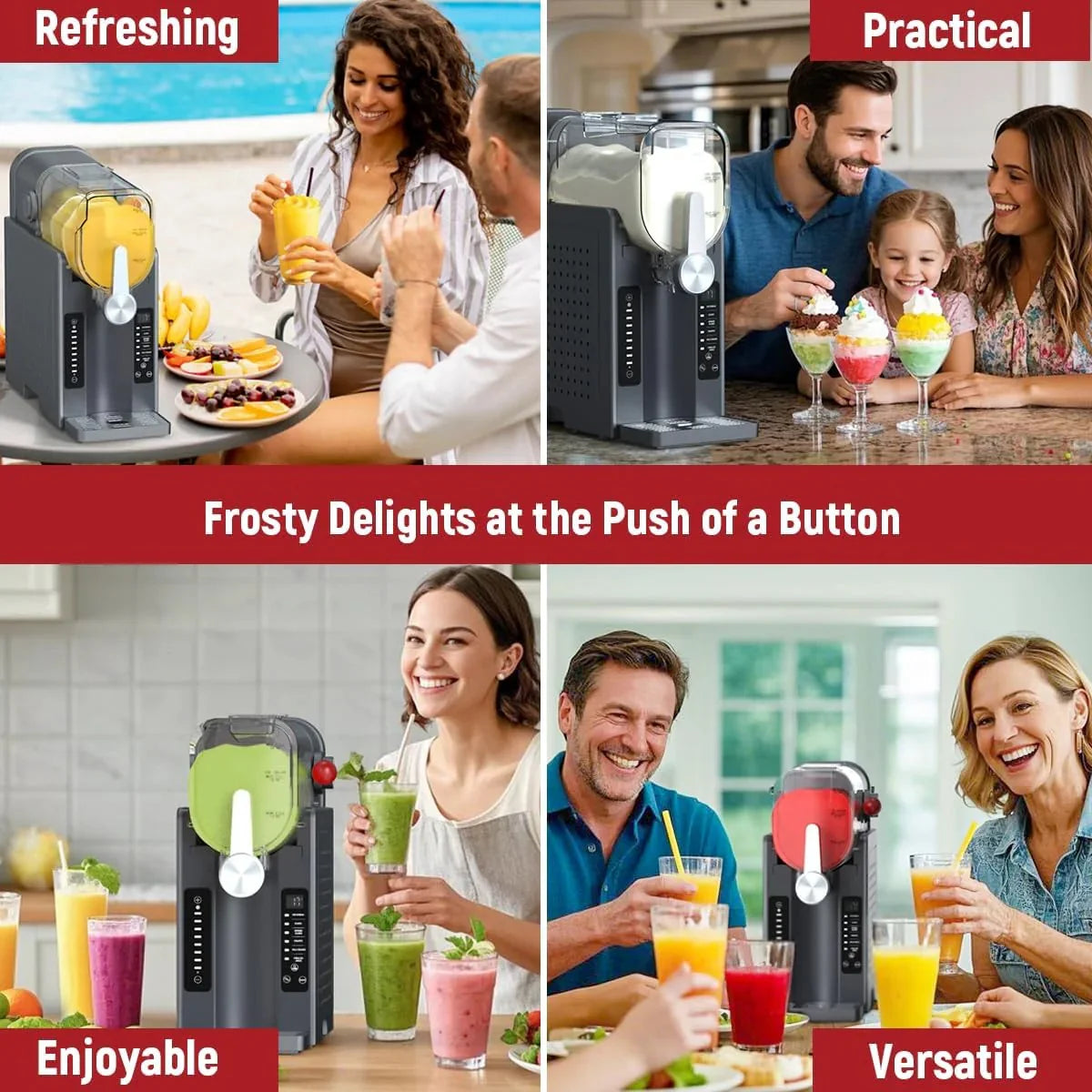 Slushie Machine: No Ice Needed All-in-One Slushy Maker for Home, Real-Time Temp Display, Auto-Clean, 6 Preset | Frozen Margaritas, Cocktails, Frapps, Ice Cream, Smoothies, Milkshakes,Summer Parties
