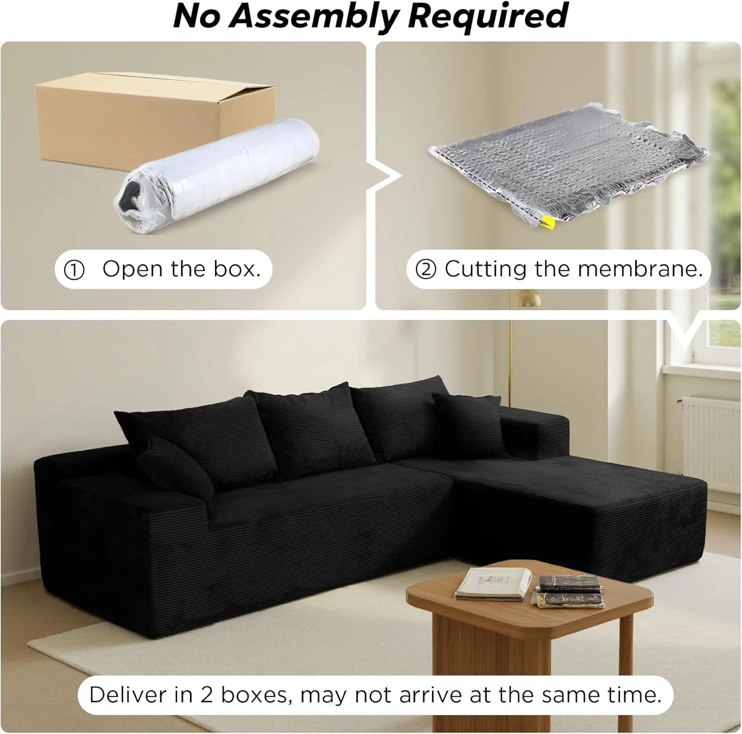 Cloud Sectional Couch with L-Shape Chaise,Modern Modular Sofa with Deep Seat, Upholstered Couches for Living Room Bedroom,No Assembly Required, Beige (Left Facing Chaise)
