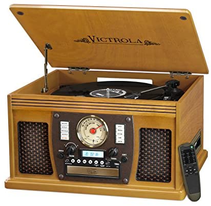 Victrola 8-in-1 Bluetooth Record Player & Multimedia Center, Built-in Stereo Speakers – Turntable, Wireless Music Streaming