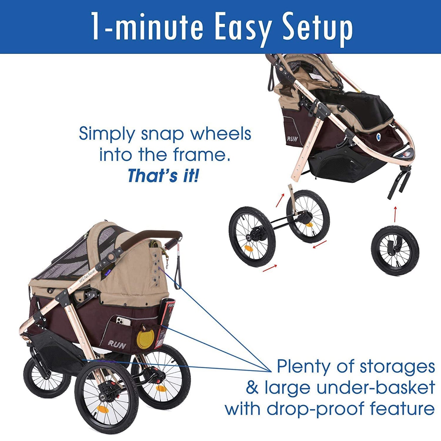 Jogging Sports Stroller with Comfort Rubber Wheels/Zipper-Less Entry/1-Hand Quick Fold/Aluminum Frame for Small/Medium Dogs Cats and Pets (Green Camo)