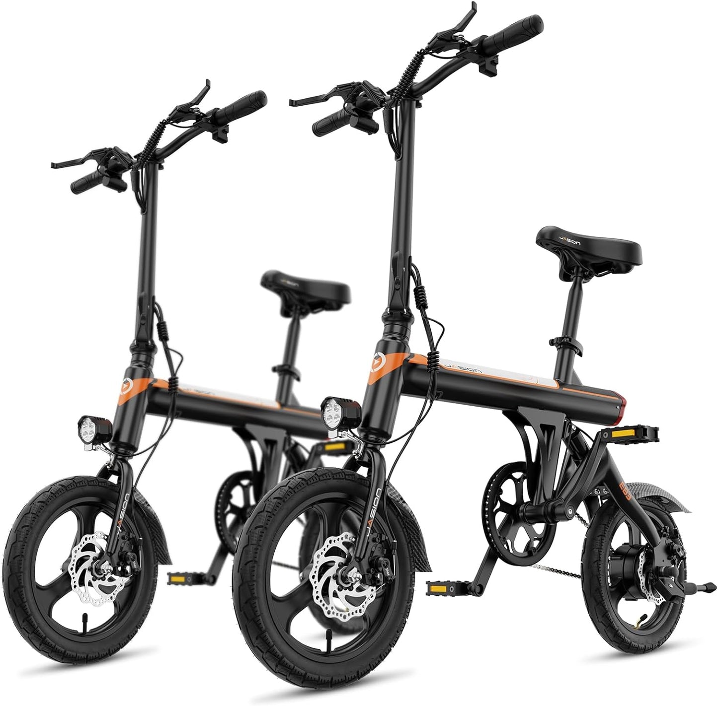 Jasion EB3 Electric Bike Adults 21mph, 500W Peak Motor, 270Wh Battery, Rear Suspension, 3 Levels Assist, 14&prime;&prime; Folding Ebike for Adults and Teens, Complies to UL2849