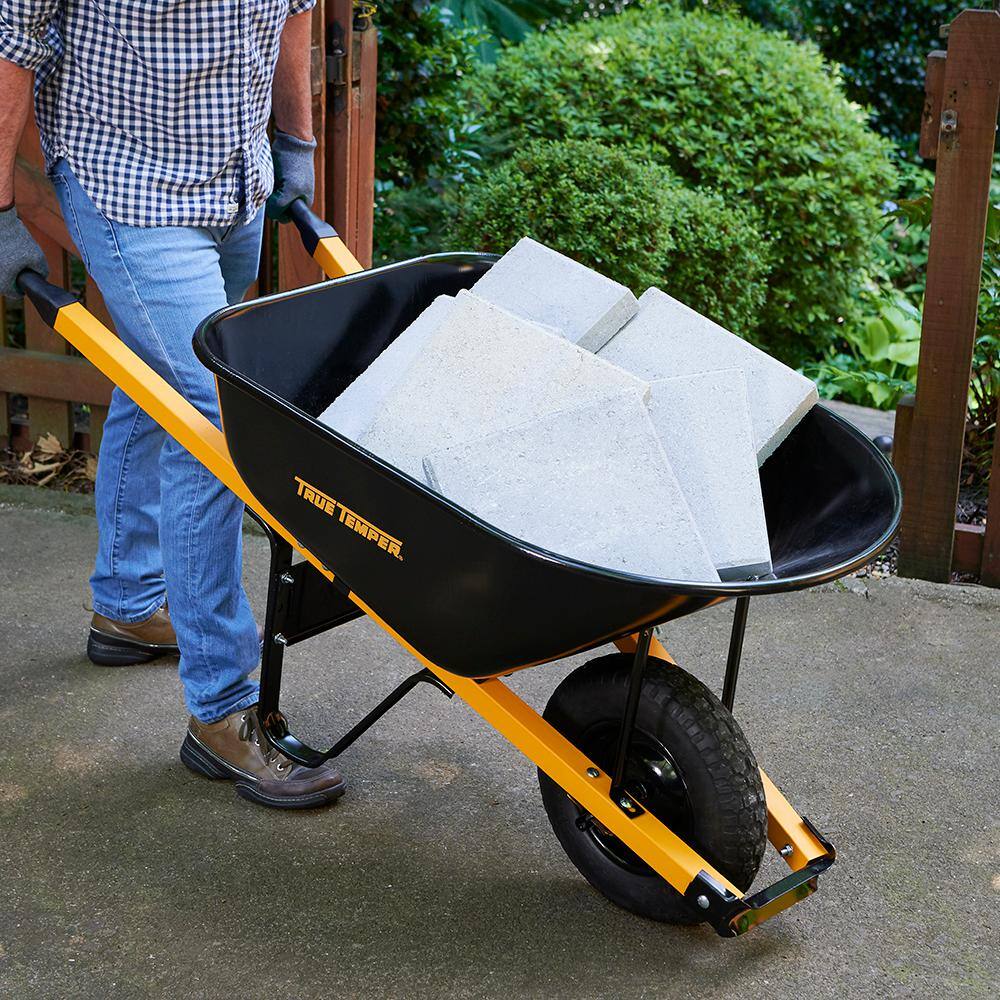 2025 True Temper R6STFFEC 6 cu. ft. Barrow in a Box Steel Wheelbarrow with Never Flat Tire and Steel Handles