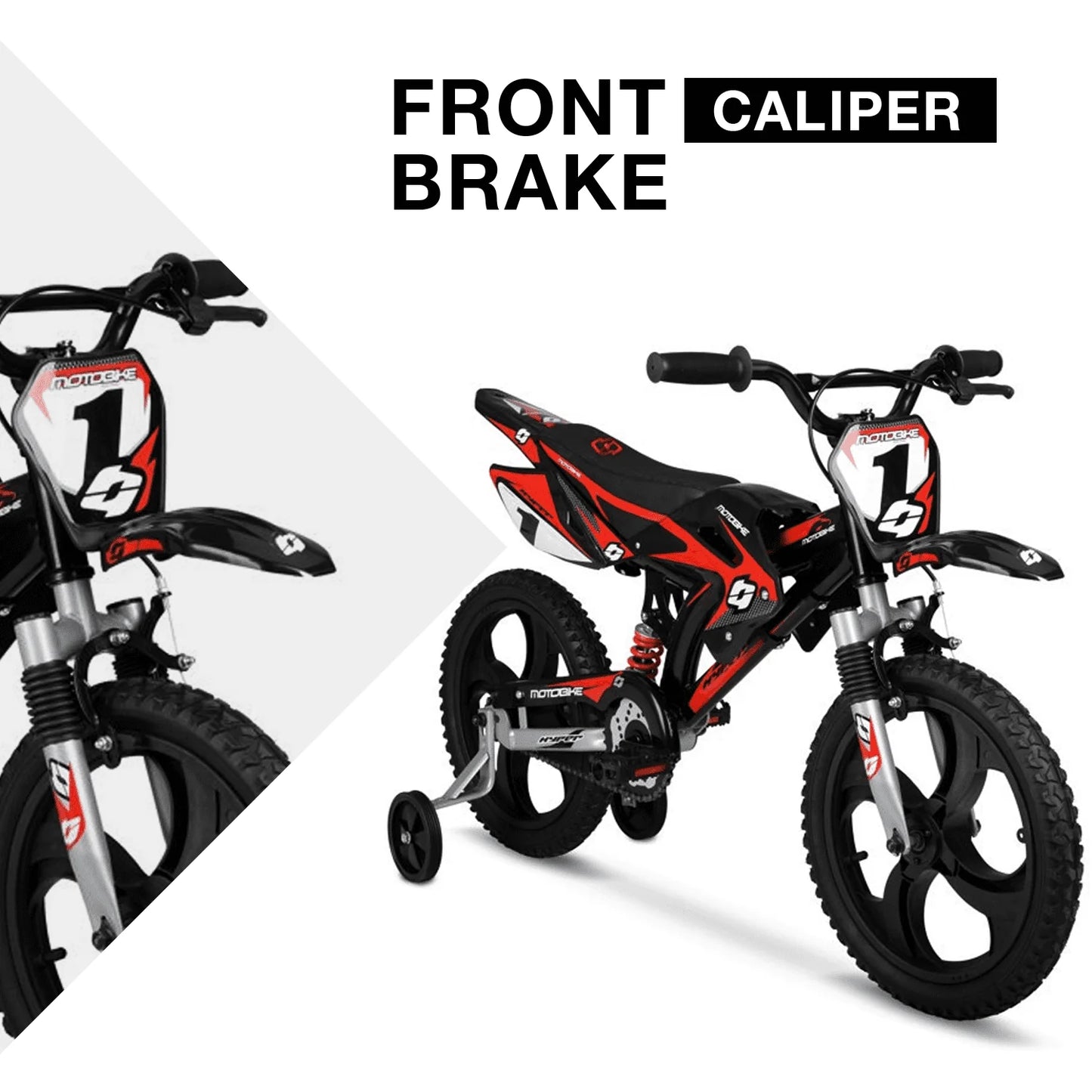 Hyper Bicycles 16" Kids Motobike with Mag Wheels, including training wheels, Black/Red