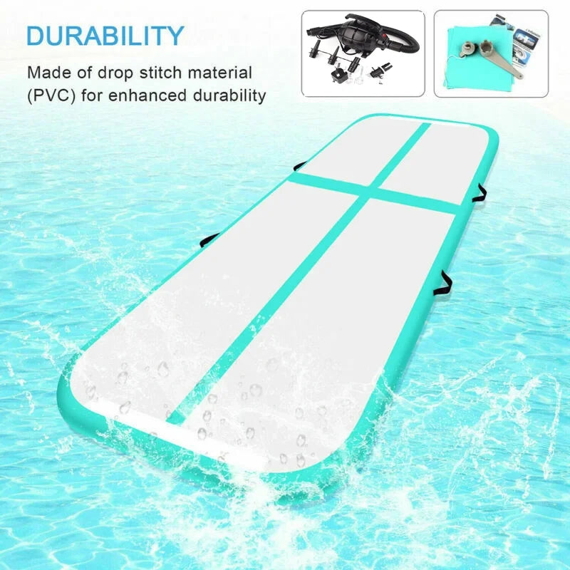 Fbsport Green 4m*1m*0.1m Inflatable Air Track Tumbling Gymnastic Mat Floor Home Training Yoga W/ Pump
