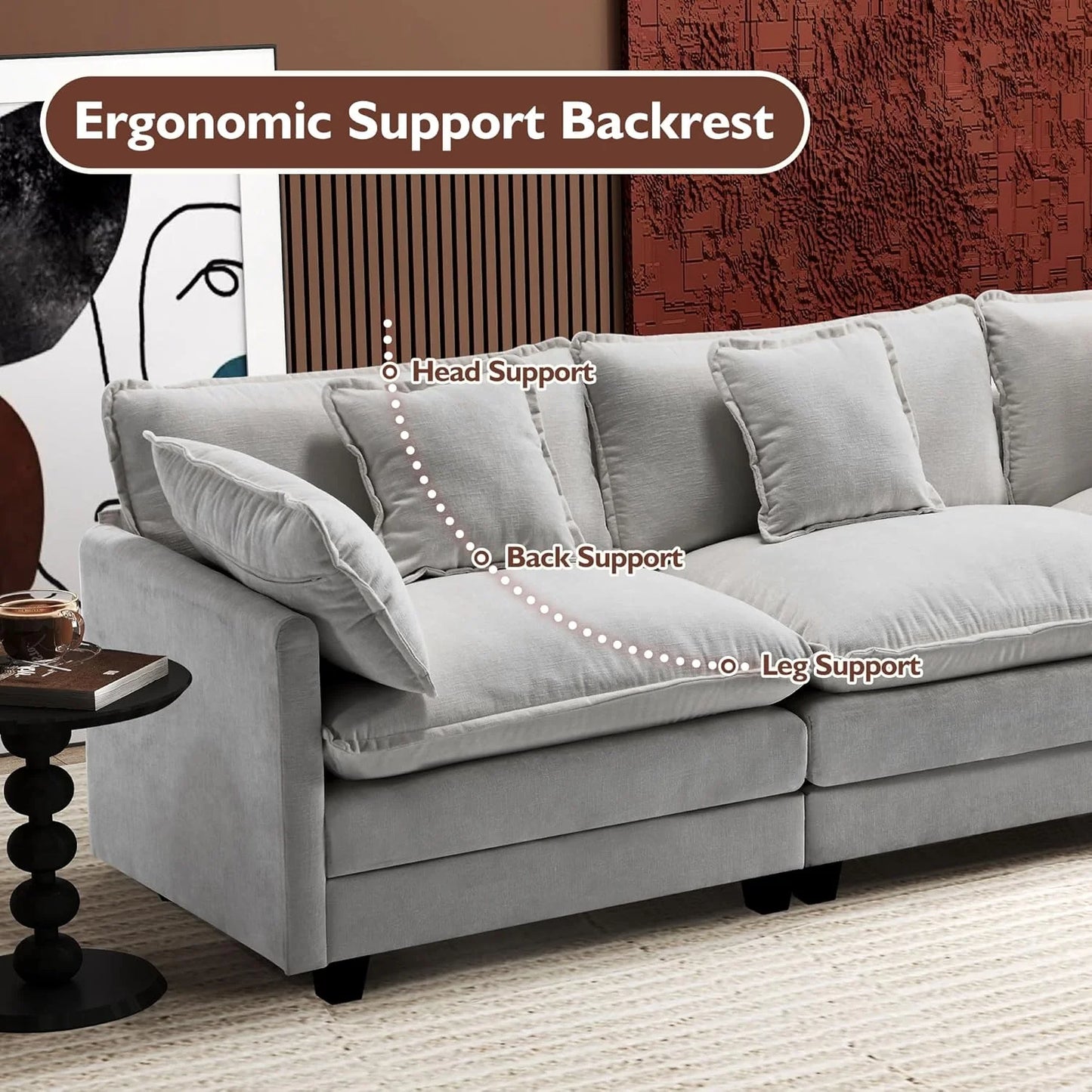 111.4 Inch L-Shaped Modern Sofa Modular Cloud Sofa Ottoman 4-Seater Chenille Deep Seat Sofa