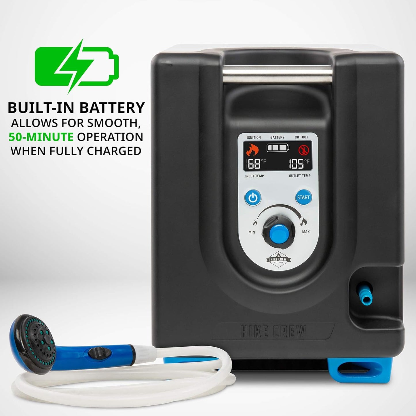 2025 Portable Propane Water Heater & Shower Pump w/Built-in Battery | Compact Outdoor Cleaning & Showering System w/LCD, Safety Shutoff & Carry Case, Instant Hot Water for Camping & Hiking