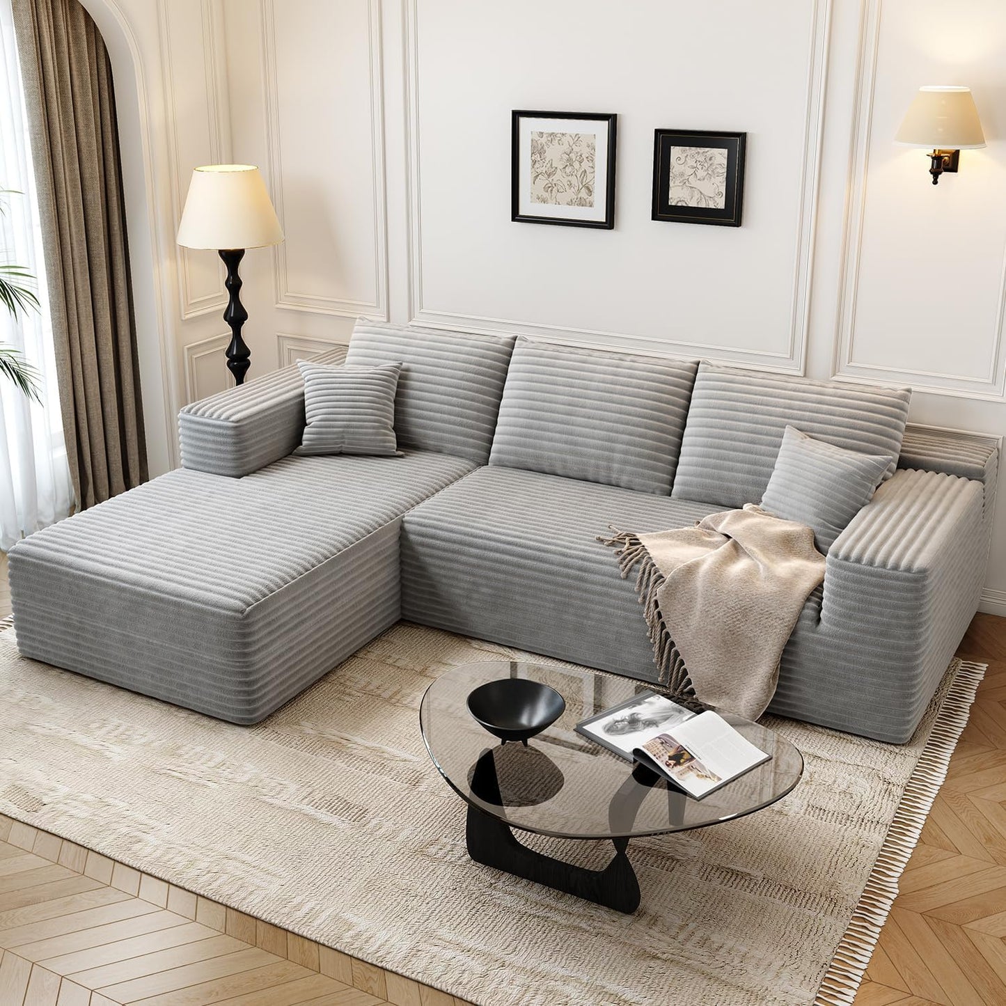 107.5" Cloud Modular Sectional Sofa Couch with L-Shape Chaise,Modern Minimalist Upholstered Couches for Living Room Bedroom,Deep Seat Corner Couch .No Assembly Required (Black,Left Facing Chaise)