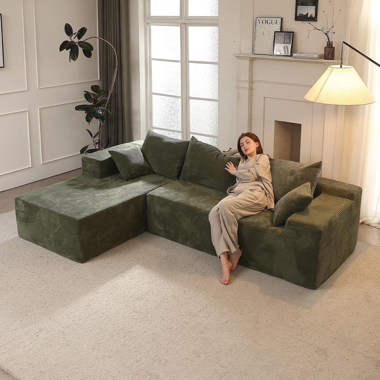Cloud Sectional Couch with L-Shape Chaise,Modern Modular Sofa with Deep Seat, Upholstered Couches for Living Room Bedroom,No Assembly Required, Beige (Left Facing Chaise)
