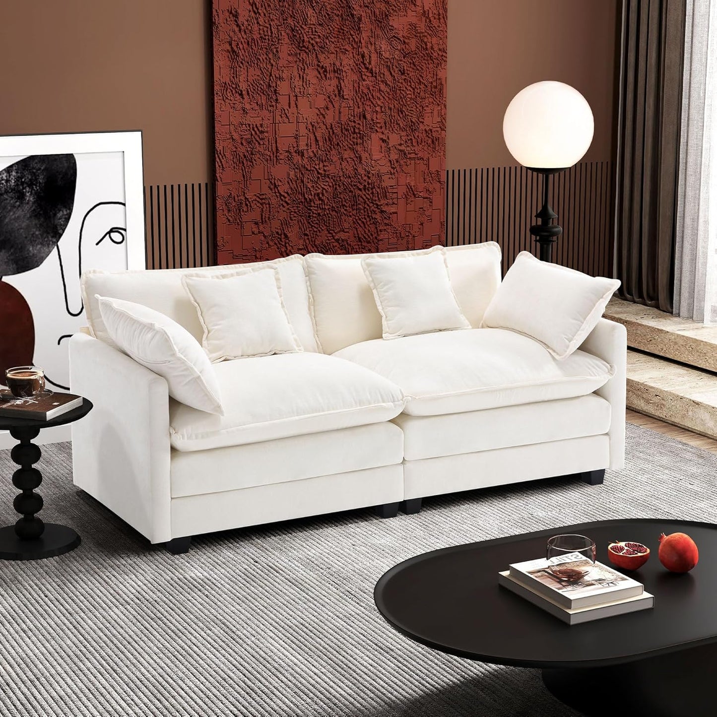 Ihanherry 146" U-Shaped Modern Sofa Modular Sectional Cloud Couch with 2 Ottoman, 6-Seat Chenille Deep Seat Sofa with 6 Pillows for Living Room, Bedroom and Apartment, Grey