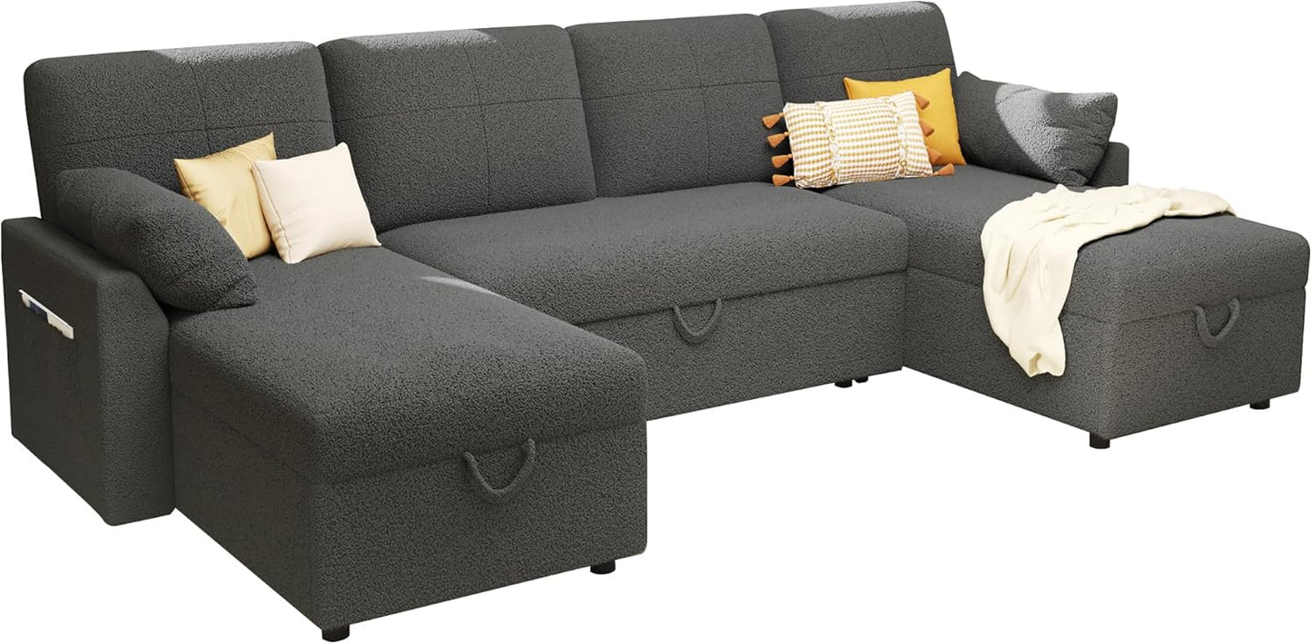 VanAcc Sofa Bed, Sleeper Sofa with Storage Chaise 2 in 1 Pull Out Couch Living Room