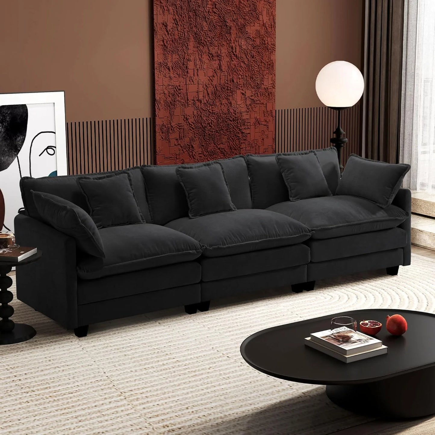 Ihanherry 146" U-Shaped Modern Sofa Modular Sectional Cloud Couch with 2 Ottoman, 6-Seat Chenille Deep Seat Sofa with 6 Pillows for Living Room, Bedroom and Apartment, Grey