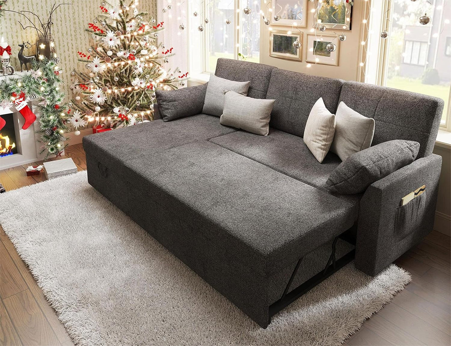 VanAcc Sofa Bed, Sleeper Sofa with Storage Chaise 2 in 1 Pull Out Couch Living Room
