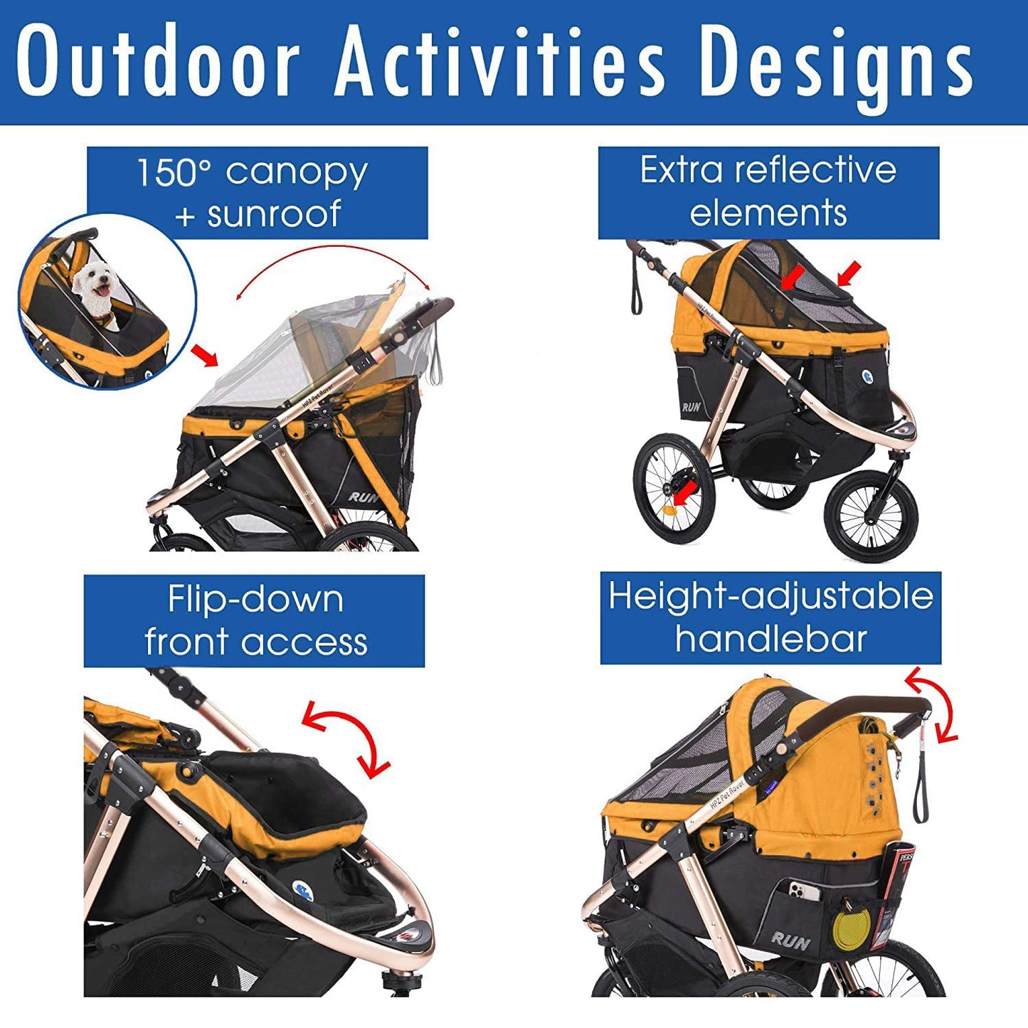 Jogging Sports Stroller with Comfort Rubber Wheels/Zipper-Less Entry/1-Hand Quick Fold/Aluminum Frame for Small/Medium Dogs Cats and Pets (Green Camo)