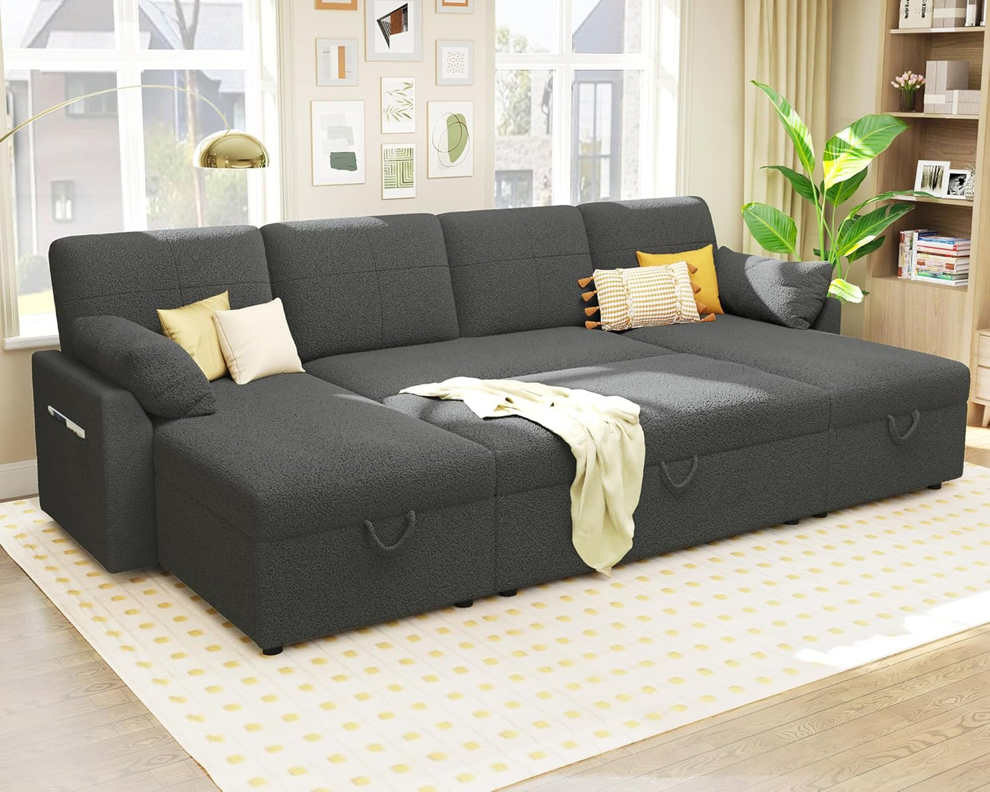 VanAcc Sofa Bed, Sleeper Sofa with Storage Chaise 2 in 1 Pull Out Couch Living Room