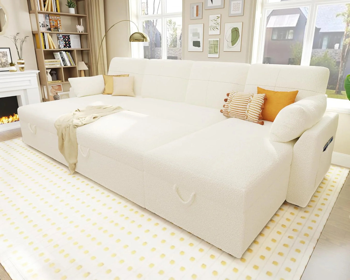 VanAcc Sofa Bed, Sleeper Sofa with Storage Chaise 2 in 1 Pull Out Couch Living Room