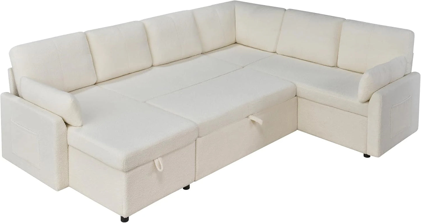 VanAcc Sofa Bed, Sleeper Sofa with Storage Chaise 2 in 1 Pull Out Couch Living Room