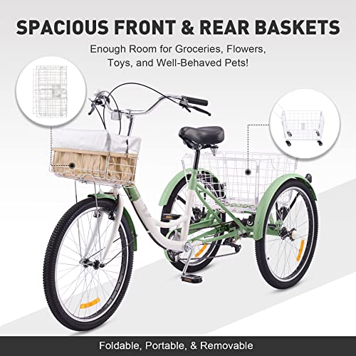 Viribus Adult Tricycle, 7 Speed Tricycle for Adults, 24" 3 Wheel Bikes for Adults with Baskets
