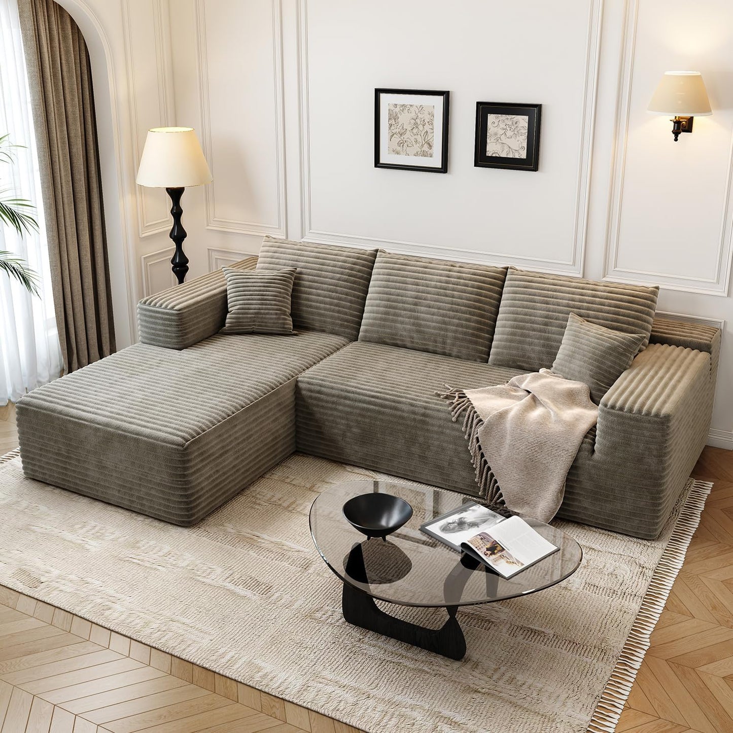 107.5" Cloud Modular Sectional Sofa Couch with L-Shape Chaise,Modern Minimalist Upholstered Couches for Living Room Bedroom,Deep Seat Corner Couch .No Assembly Required (Black,Left Facing Chaise)