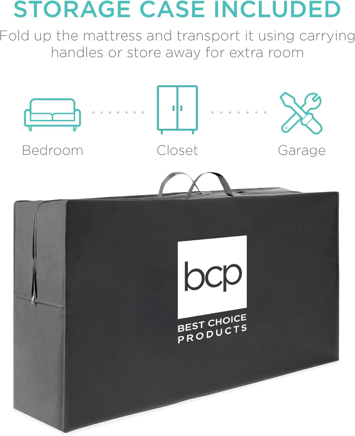 Best Choice Products 4in Portable Queen-Size Mattress, Tri-Fold Mattress for Camping, Guest, Toddler, Foam Plush w/Carry Case - Grey