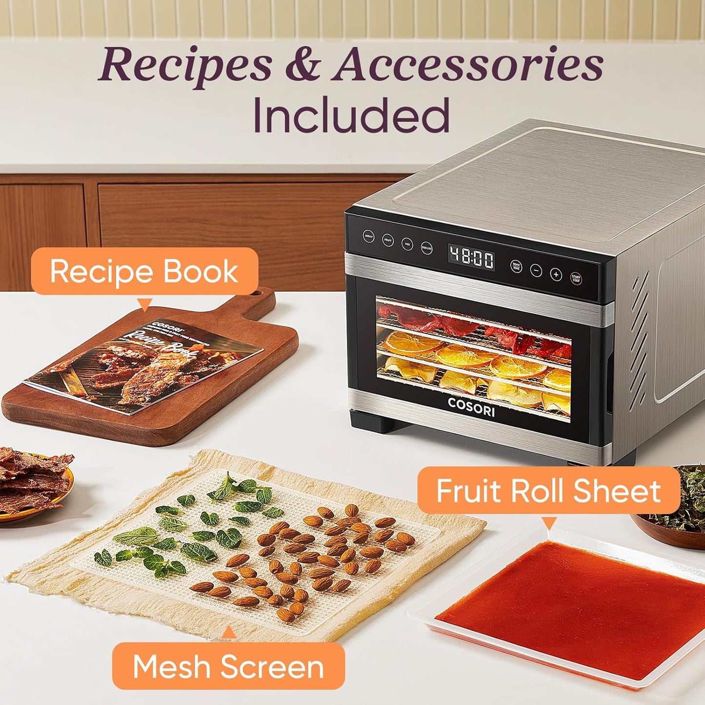 COSORI Food Dehydrator Bigger Than 7 Trays With Large 6.5" Drying Space 600W Power