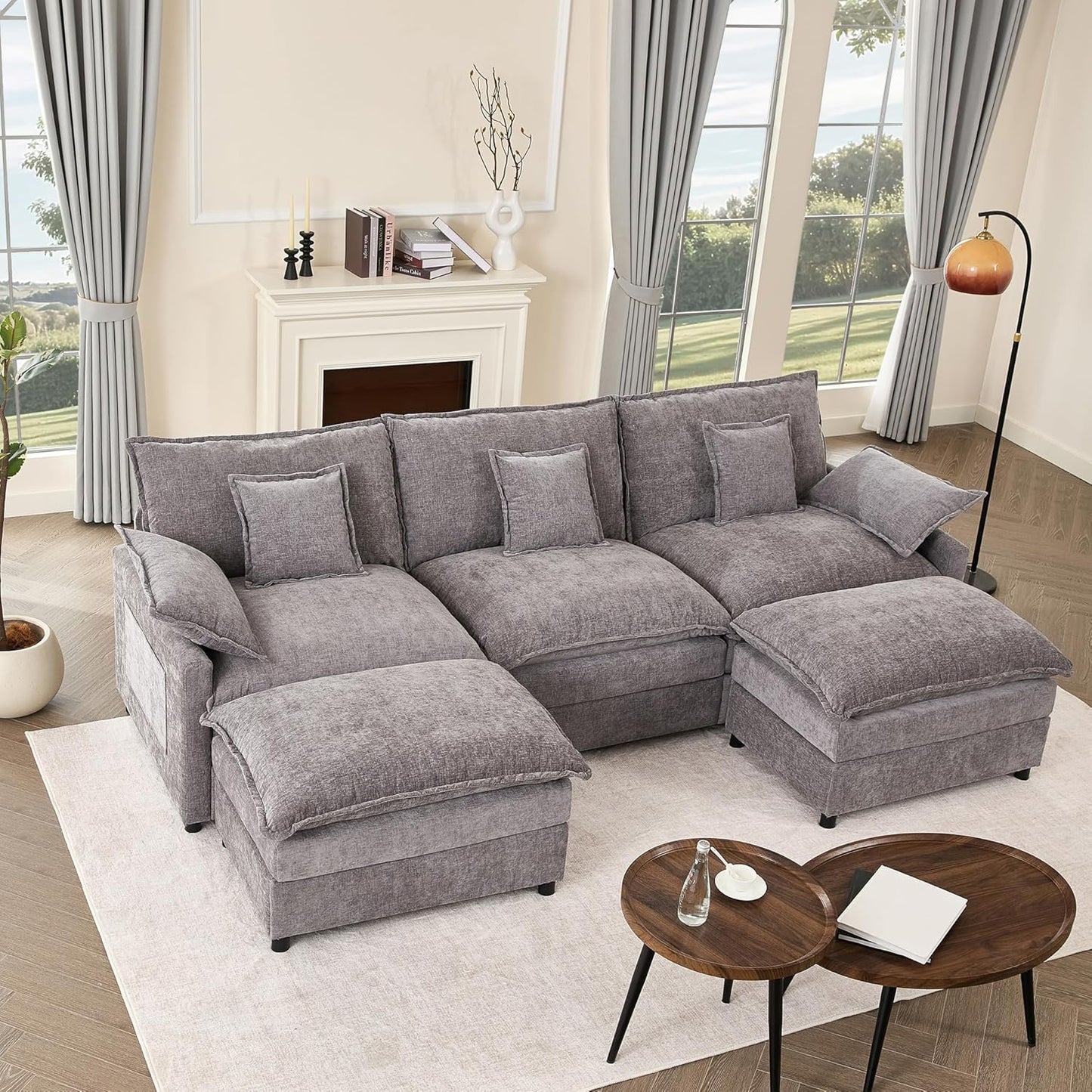 108 Inch U Shape Sofa Sectional Sofa Comfortable Cloud Sofa with Removable Footstool