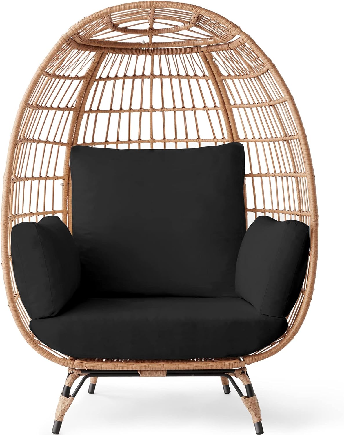 Best Choice Products Wicker Egg Chair Oversized Indoor Outdoor Lounger for Patio Backyard Living Room w/ 4 Cushions Steel Frame 440lb Capacity - Ivory