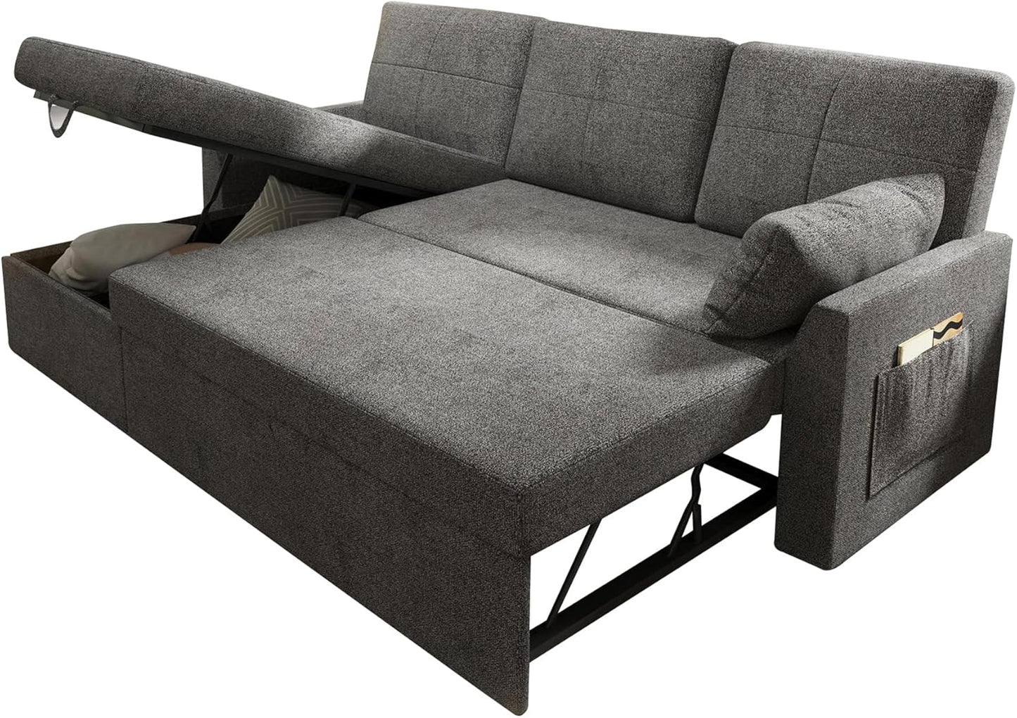 VanAcc Sofa Bed, Sleeper Sofa with Storage Chaise 2 in 1 Pull Out Couch Living Room
