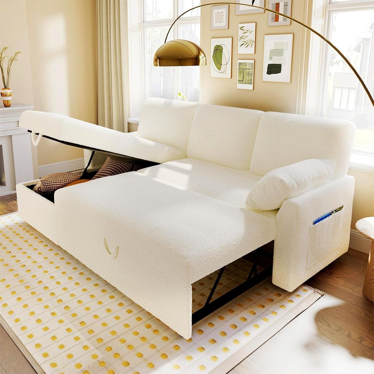 VanAcc Sofa Bed, Sleeper Sofa with Storage Chaise 2 in 1 Pull Out Couch Living Room