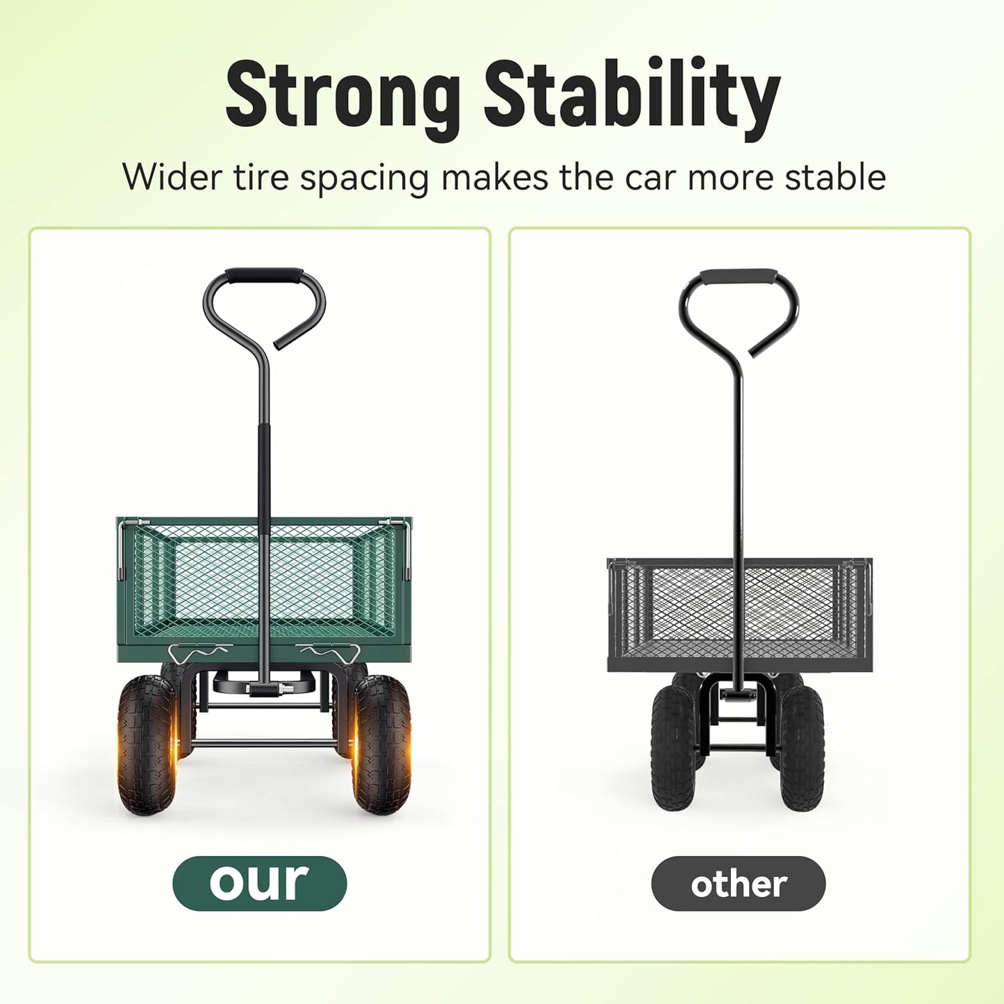 Steel Garden Cart 2-in-1 1400 lbs Heavy Duty Utility Wagon with Removable Mesh Sides to Convert into Flatbed 240?? U-Turn 13" Pneumatic Tires Garden Wagon for Farm Yard Lawn Garden Camping
