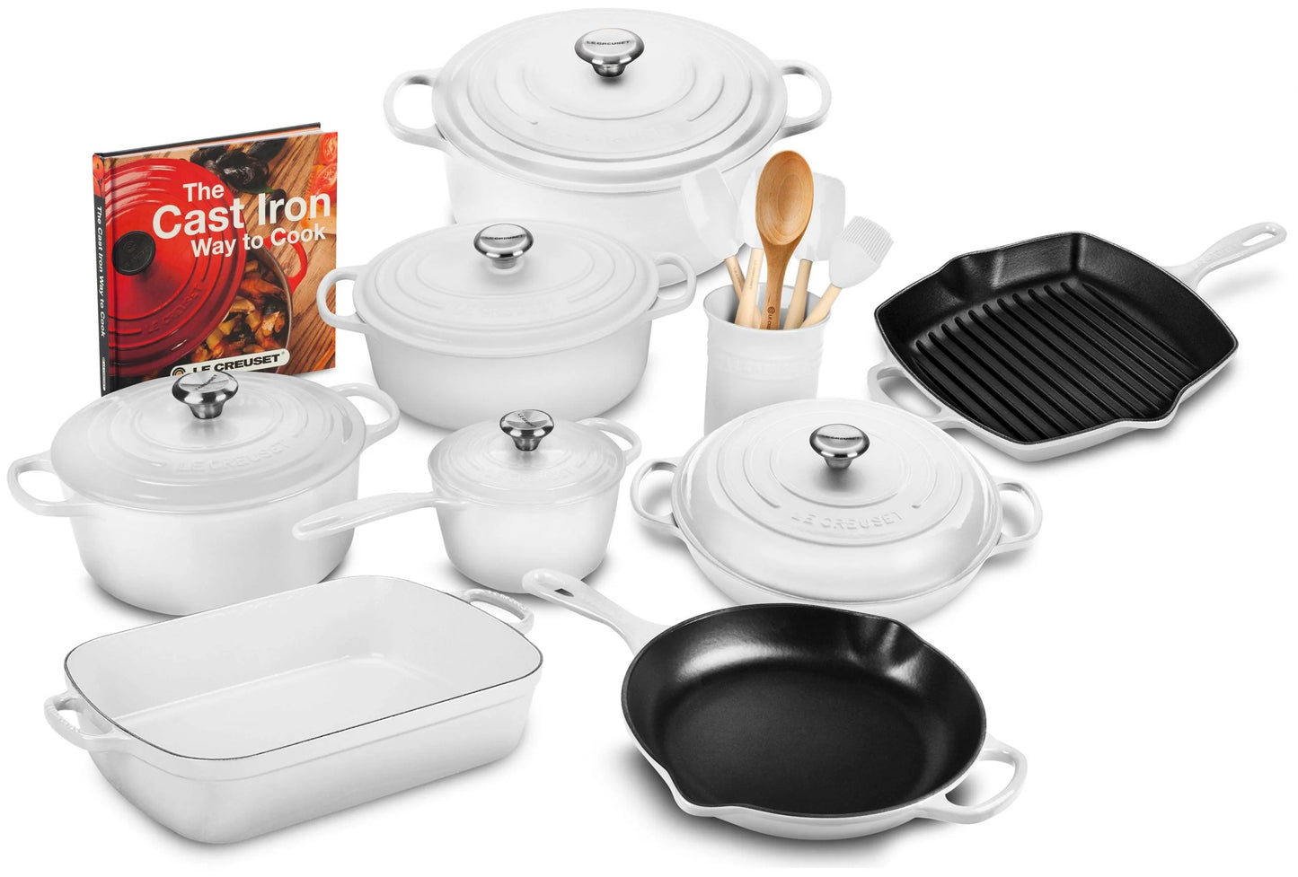 2025 20-piece Signature Cast Iron Cookware Set,10.25′′ Skillet,1.75-quart Saucepan with Lid