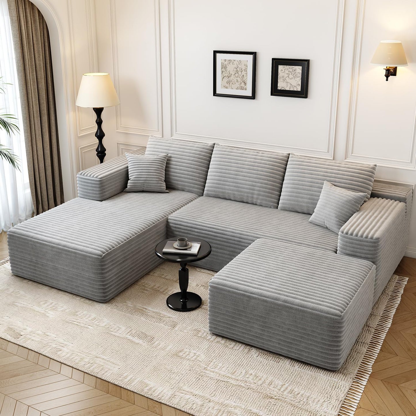 107.5" Cloud Modular Sectional Sofa Couch with L-Shape Chaise,Modern Minimalist Upholstered Couches for Living Room Bedroom,Deep Seat Corner Couch .No Assembly Required (Black,Left Facing Chaise)