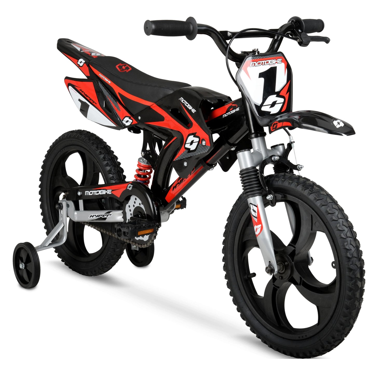 Hyper Bicycles 16" Kids Motobike with Mag Wheels, including training wheels, Black/Red
