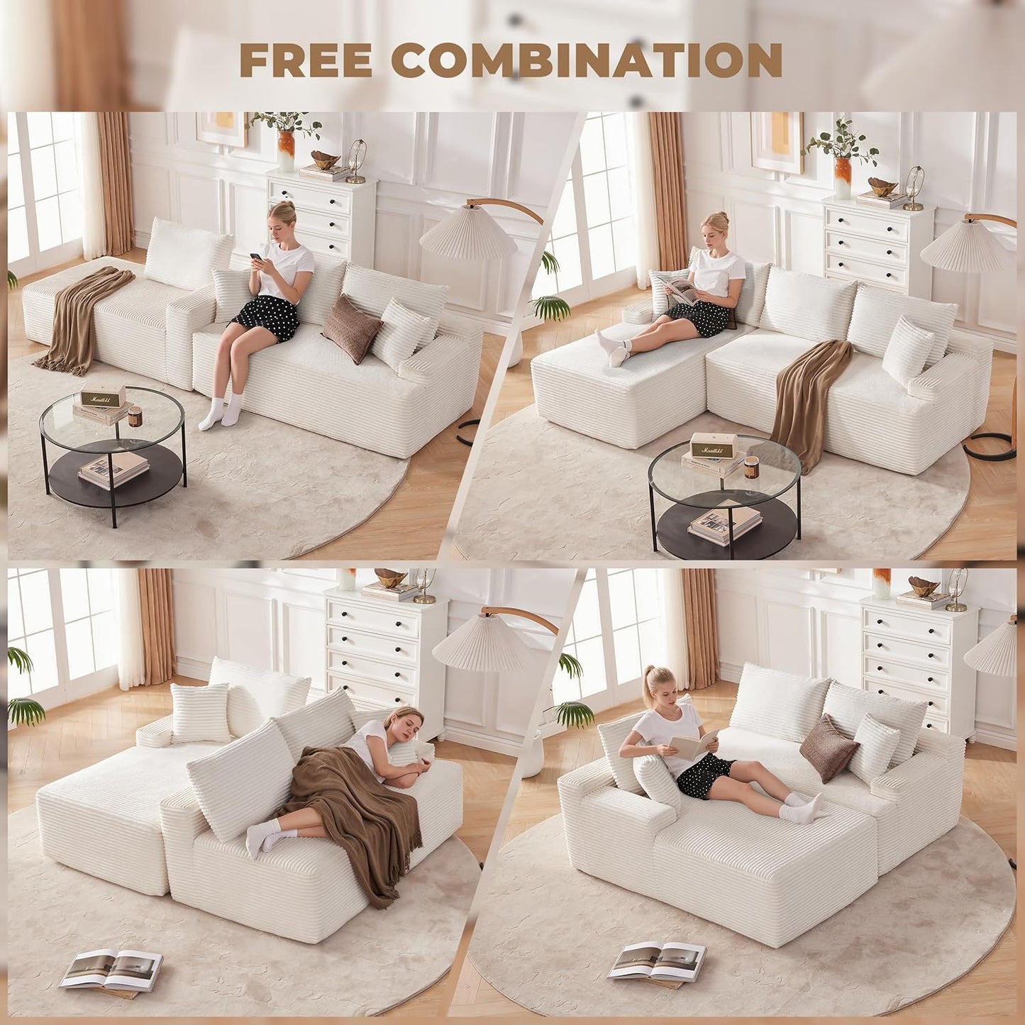 110 Cloud Sectional Couch, Boneless Sofa for Living Room Modular Sectional Sofa with Deep Seat