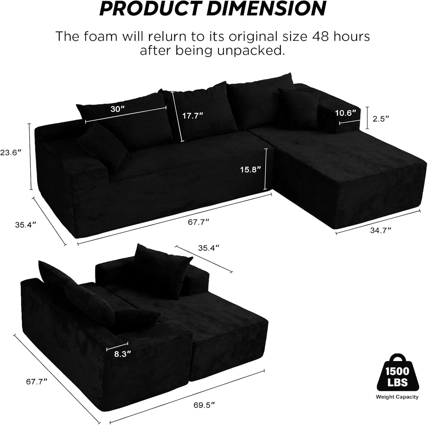 Cloud Sectional Couch with L-Shape Chaise,Modern Modular Sofa with Deep Seat, Upholstered Couches for Living Room Bedroom,No Assembly Required, Beige (Left Facing Chaise)