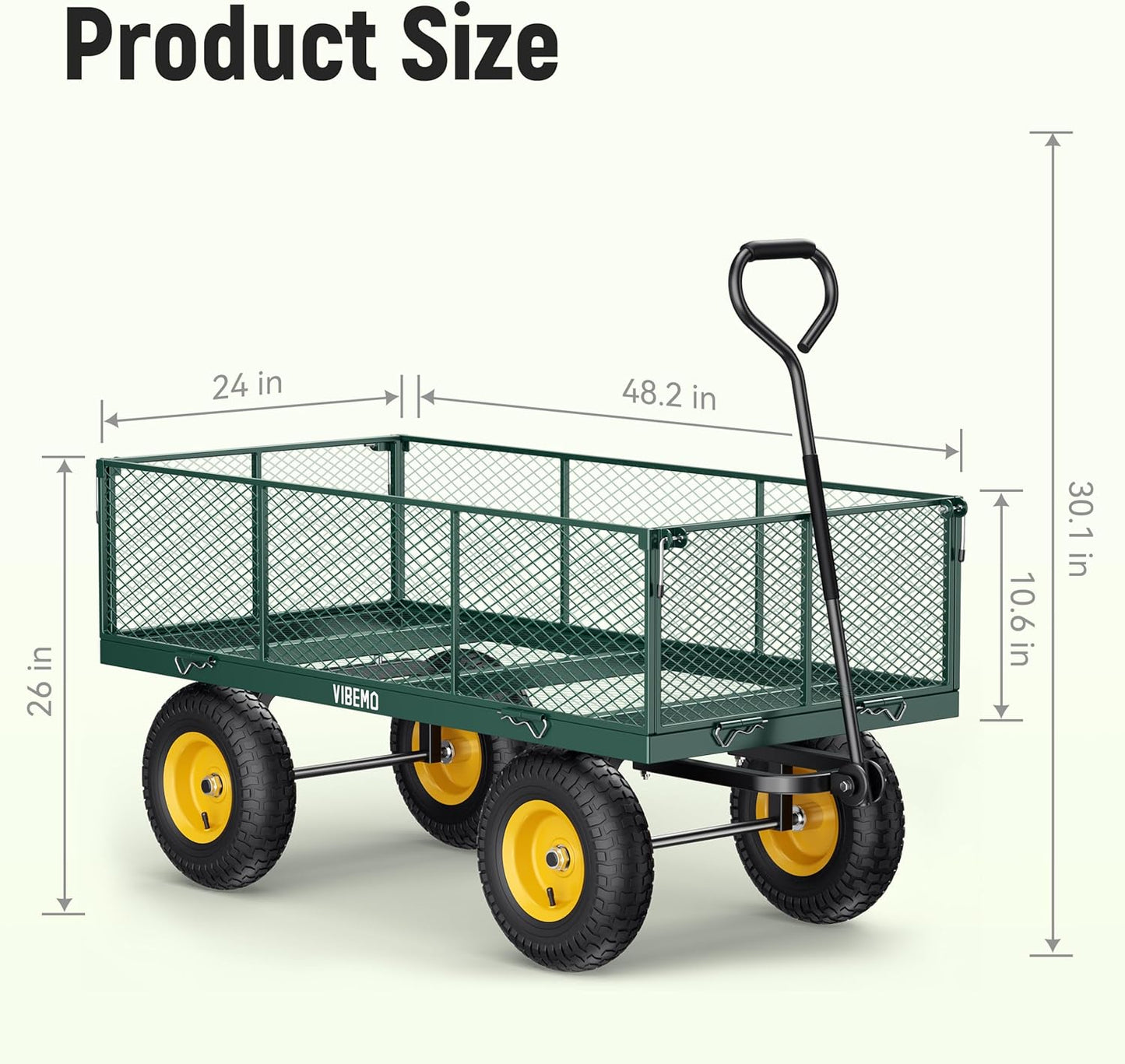 Steel Garden Cart 2-in-1 1400 lbs Heavy Duty Utility Wagon with Removable Mesh Sides to Convert into Flatbed 240?? U-Turn 13" Pneumatic Tires Garden Wagon for Farm Yard Lawn Garden Camping