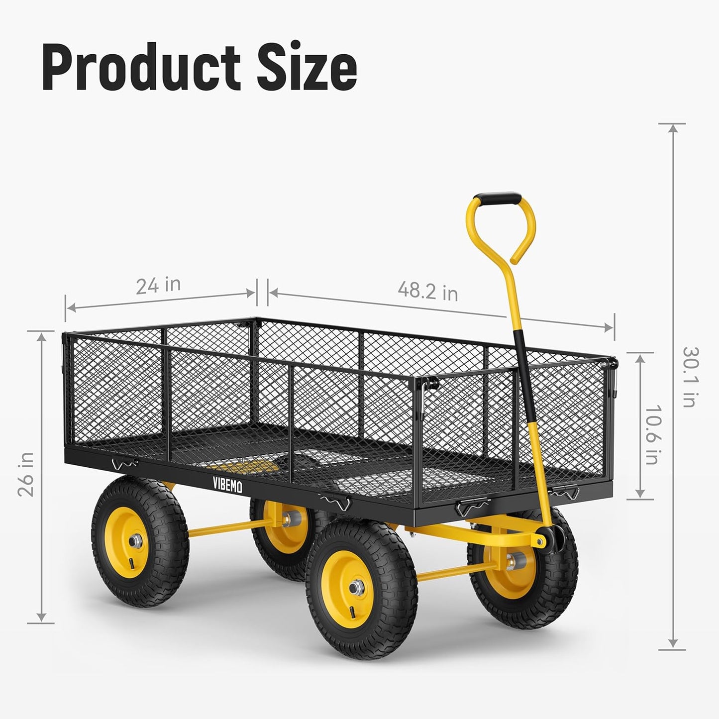 Steel Garden Cart, 2-in-1 1400 lbs Heavy Duty Utility Wagon, with Removable Mesh Sides to Convert into Flatbed, 240 U-Turn 13" Pneumatic Tires Garden Wagon for Farm Yard Lawn Garden Camping