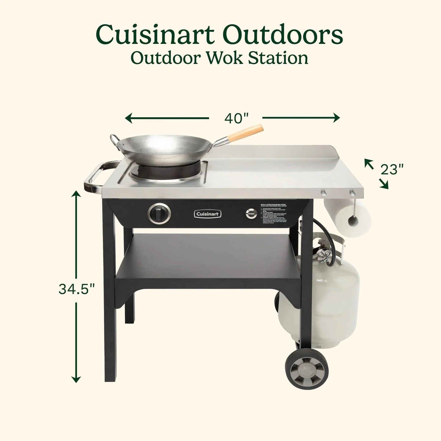 Cuisinart Outdoor Wok Station, 50,000 BTU Propane Outdoor Wok Burner w Prep Table, 14测 Carbon Steel Wok for Stir Fry, Searing, BBQ Black